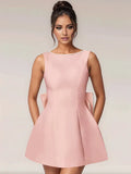 Ball Gown Scoop Neck Sleeveless Bow Back Short Homecoming Dresses with Beading
