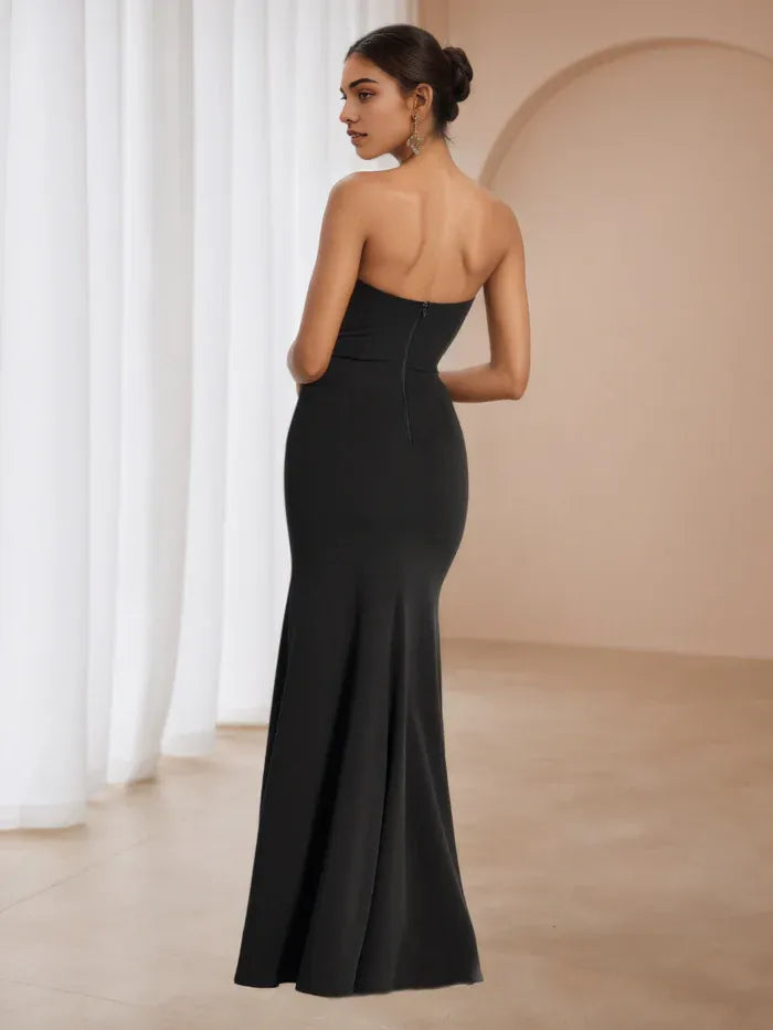 Black Mermaid Prom Dress Strapless Design Side Slit for Glamorous