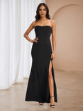 Black Mermaid Prom Dress Strapless Design Side Slit for Glamorous