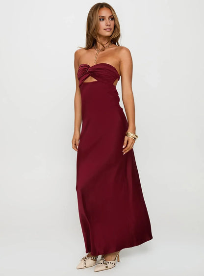 Refined Beautiful Timeless Chic Elegant Black Satin Strapless Backless Floor-Length Prom Dress