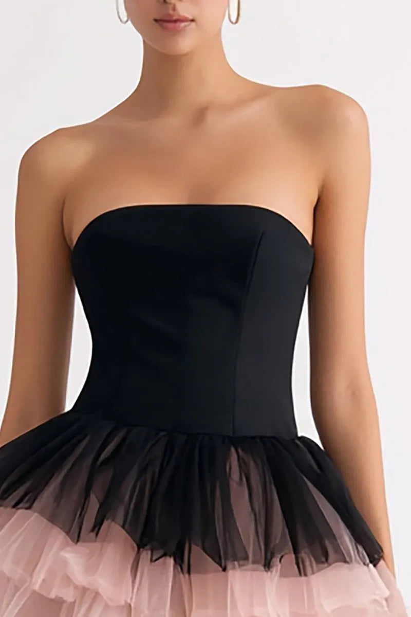 Black Tiered Blush Strapless Homecoming Dresses
