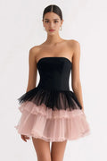 Black Tiered Blush Strapless Homecoming Dresses