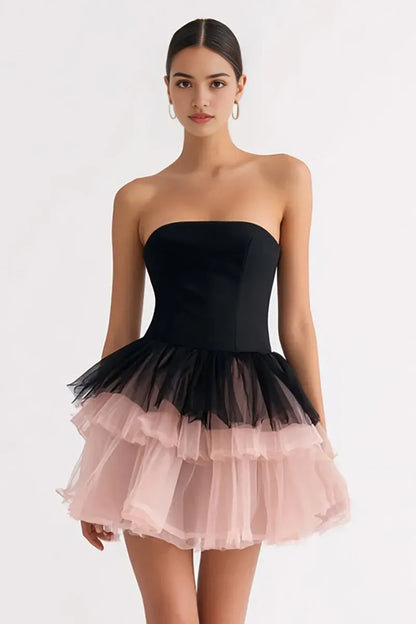 Luxurious Black A-Line Strapless Classic-Sleeve Classic-Back Floor-Length Homecoming Dress