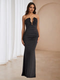 Black Strapless Prom Gown Plunge V Cut Ruched Silhouette for Memorable Events