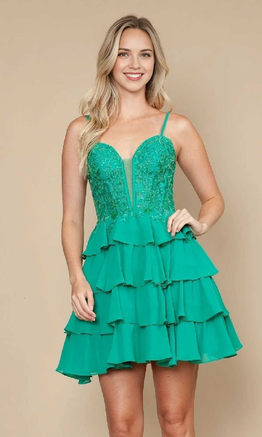 Blue Dress Bodice Tiered Skirt Spaghetti Straps for Homecoming Events