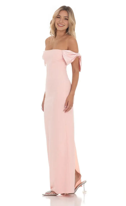 Chic Pink Bodycon Classic-Neck Classic-Sleeve Classic-Back Floor-Length Prom Dress