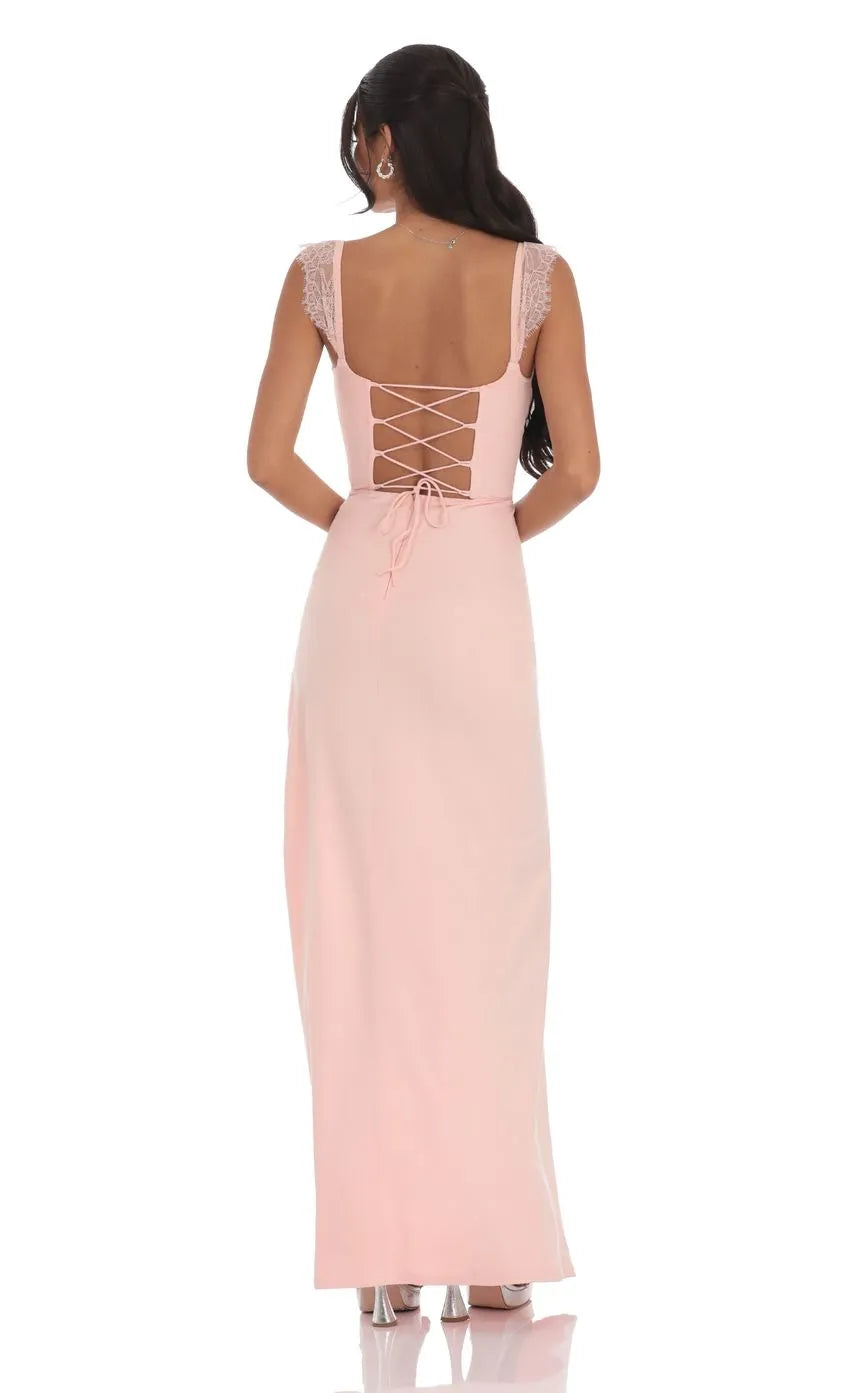Blush Pink Prom Dress with Accents Ruched Bodice and Side Slit Ideal for Sophisticated Prom Celebrations