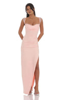 Blush Pink Prom Dress with Accents Ruched Bodice and Side Slit Ideal for Sophisticated Prom Celebrations