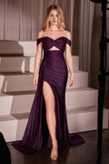 Purple Dark Off - Shoulder Bodycon Prom Dress with Criss Cross Front and Side Slit for Formal Occasions