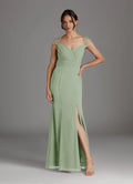 Dusty Mermaid Sequins Mother of the Bride Dress with Sweetheart Neckline Cap Sleeves Ruched Bodice Side Slit