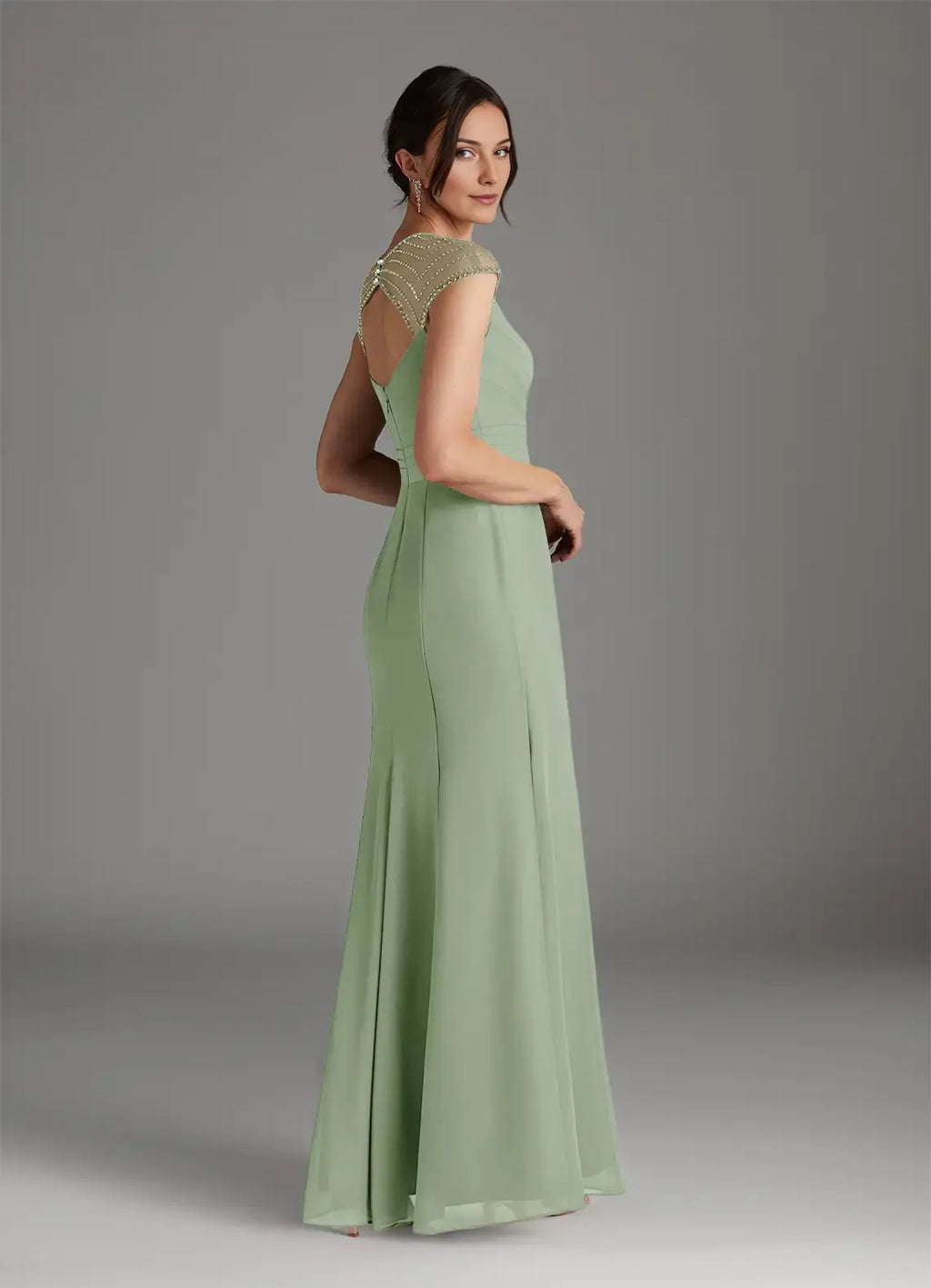 Dusty Mermaid Sequins Mother of the Bride Dress with Sweetheart Neckline Cap Sleeves Ruched Bodice Side Slit