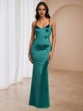 Green Emerald Prom Dress Plunging V - Neck Spaghetti Straps Flattering Fit for Memorable Galas