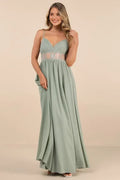Green Prom Dress Spaghetti Straps Plunging V Neck and Alluring Sheer - Inset Waist for a Stunning Look