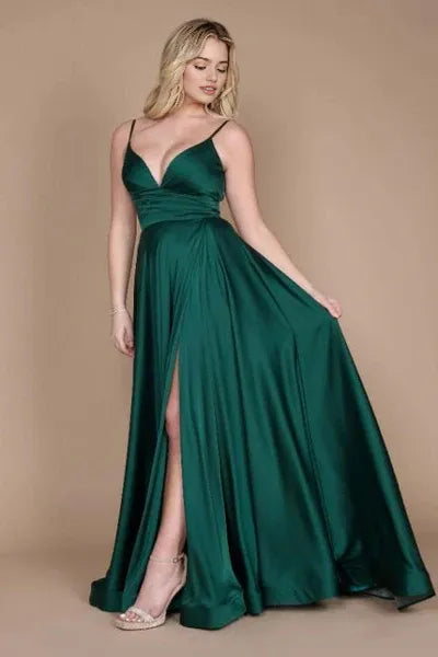 Green Spaghetti-Straps Sleeveless Column Evening Dresses With Ruffles