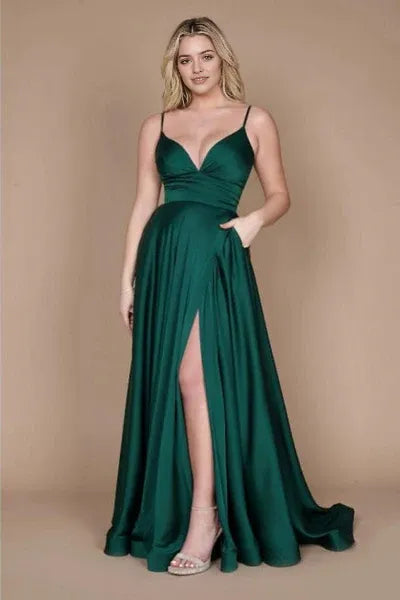 Green Spaghetti-Straps Sleeveless Column Evening Dresses With Ruffles