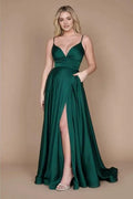 Green Spaghetti-Straps Sleeveless Column Evening Dresses With Ruffles