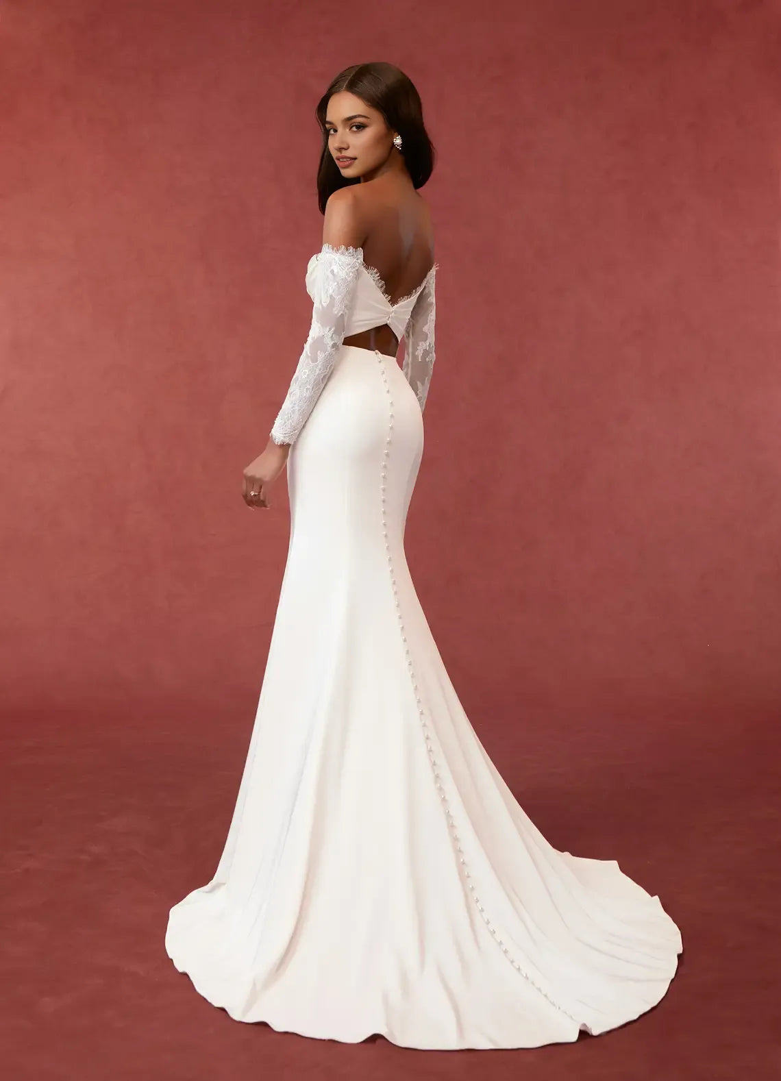 Mermaid Sequins Back Bodice Wedding Dresses Off - Shoulder Neckline Ruched Detailing High Slit Train for Formal