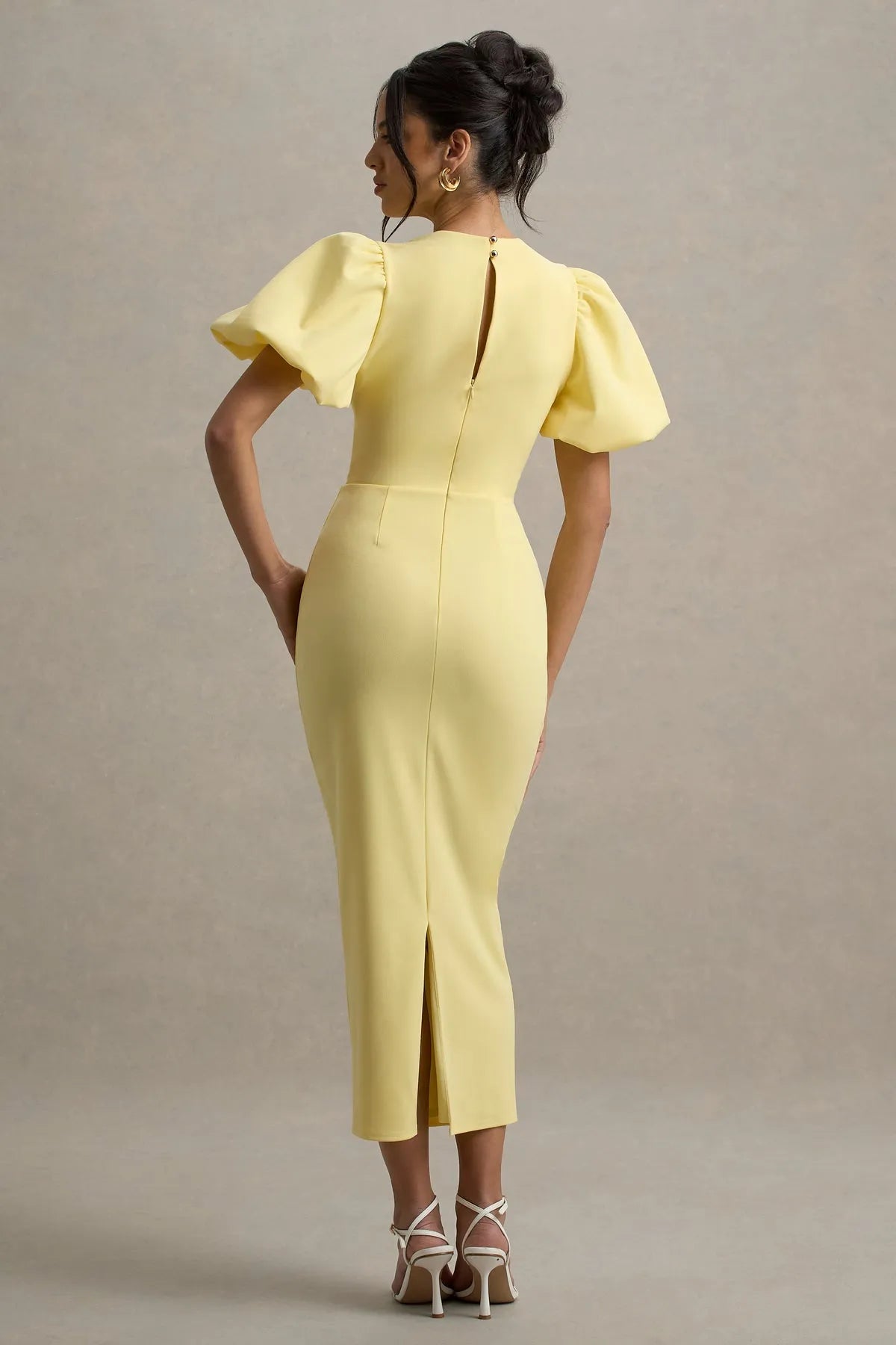 Yellow Lemon Prom Dresses with Puff Sleeves Round Neckline Bodycon Fit Perfect for Evening Cocktail Parties Glam Occasions
