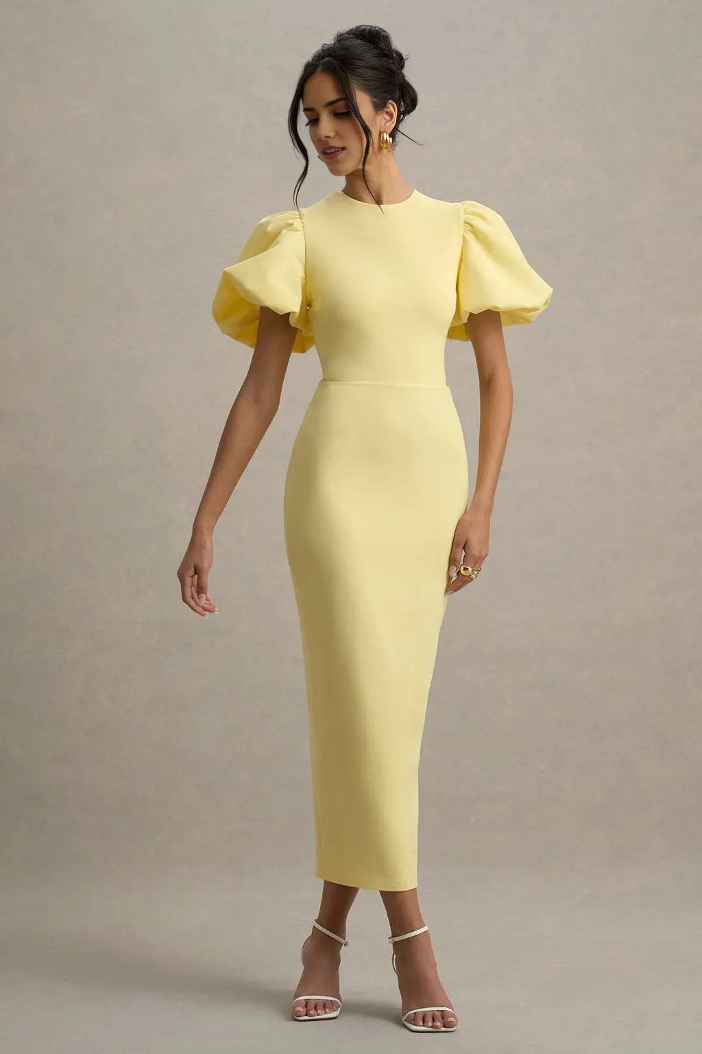 Yellow Lemon Prom Dresses with Puff Sleeves Round Neckline Bodycon Fit Perfect for Evening Cocktail Parties Glam Occasions