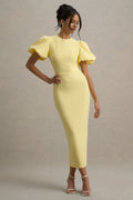 Yellow Lemon Prom Dresses with Puff Sleeves Round Neckline Bodycon Fit Perfect for Evening Cocktail Parties Glam Occasions