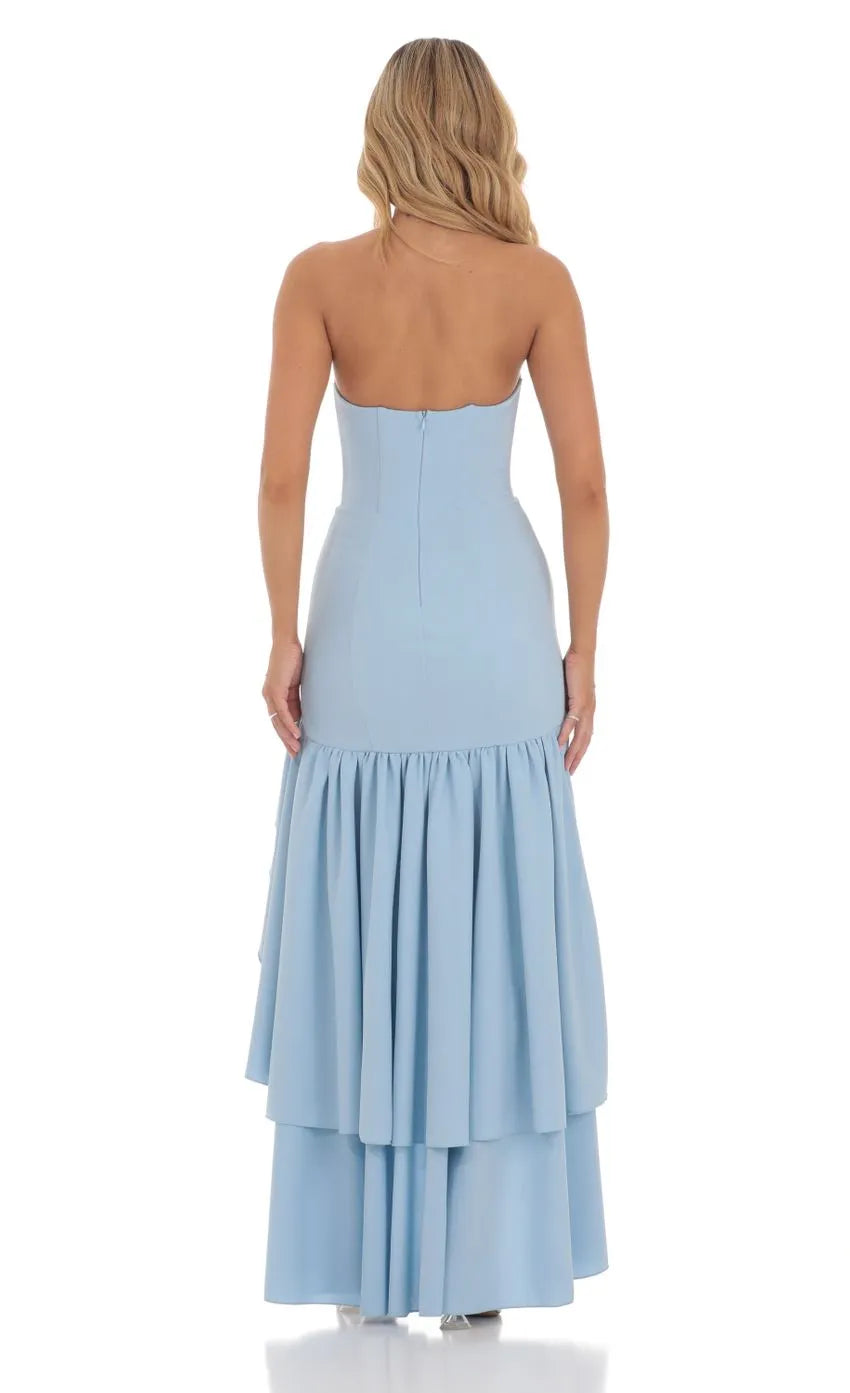 Light Blue Prom Dress with Ruffled Straps Plunging Neckline Mermaid Fit A Stylish Choice for Memorable Occasions