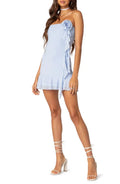 Light Blue Strapless Mini Dress with Floral Asymmetric Ruffles Strapless Design Ideal for Trendy Homecoming Parties Spring School Events Fashion - Forward Dances