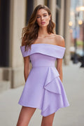 Lilac Structured Off - Shoulder Homecoming Dress with Asymmetric Ruffle