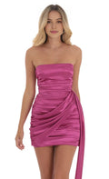 Magenta Dress for Homecoming Dresses Ruched Bodycon Fit Draped Sash Designed to Elevate Your Style at Campus Dances