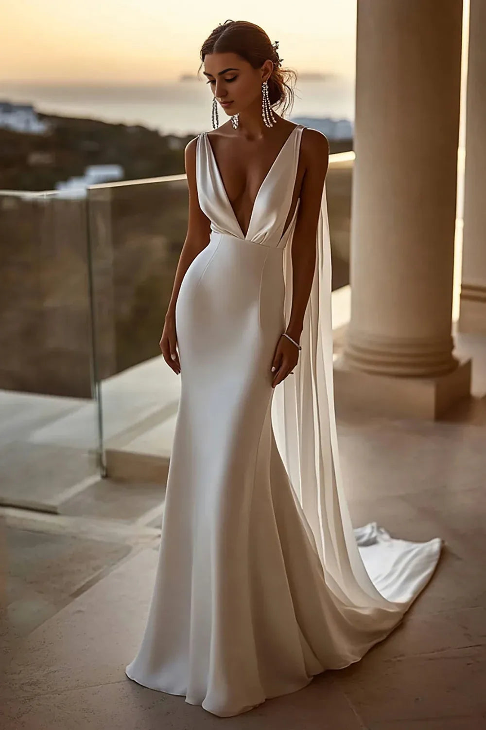 Sophisticated Graceful Stylish Refined Beautiful Elegant White Satin Mermaid Sleeveless Wedding Dress