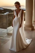 Sophisticated Graceful Stylish Refined Beautiful Elegant White Satin Mermaid Sleeveless Wedding Dress