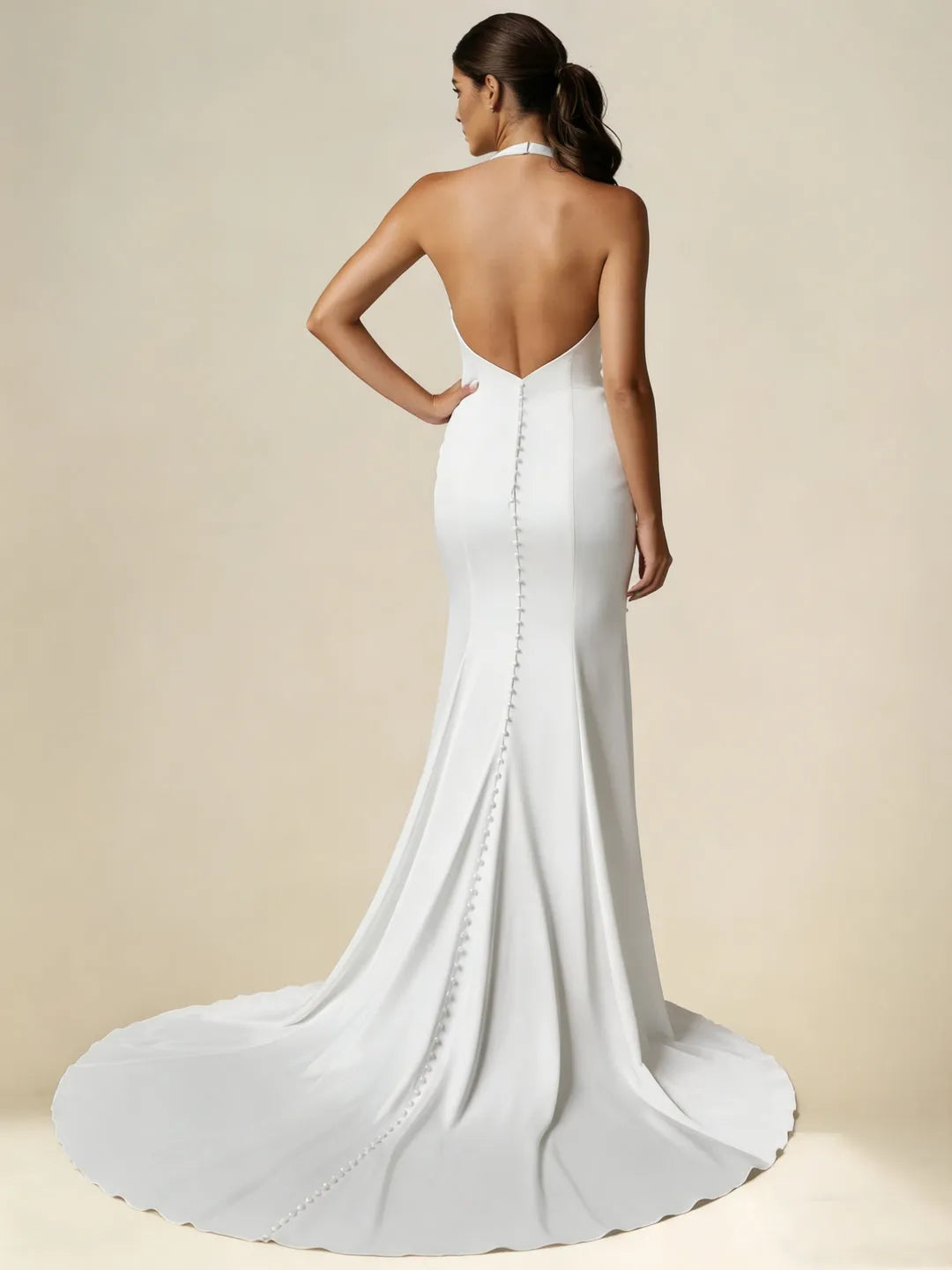Mermaid Halter Neck Sleeveless Open Back Sweep Train High Split Wedding Dresses