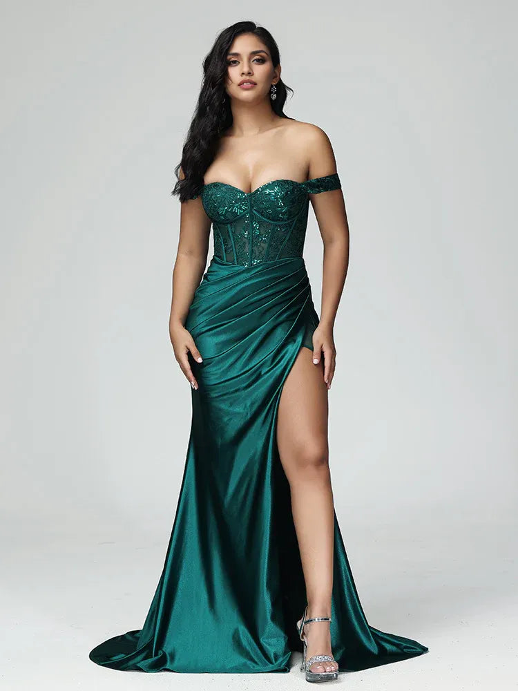 Stylish Refined Beautiful Timeless Elegant Emerald Green Satin Mermaid Sleeveless Prom Dress