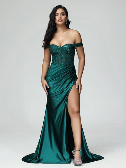 Stylish Refined Beautiful Timeless Elegant Emerald Green Satin Mermaid Sleeveless Prom Dress