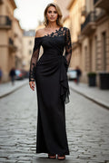 Elegant Black Lace Mermaid Long Sleeve Floor-Length Mother of the Bride Dress