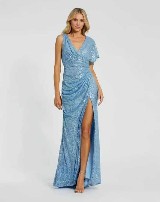 Beautiful Timeless Special Occasion Elegant Light Blue Sequin Mermaid Sleeveless Prom Dress
