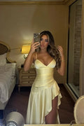 Mermaid Spaghetti Strap Ruffle Lemon Midi Prom Dress