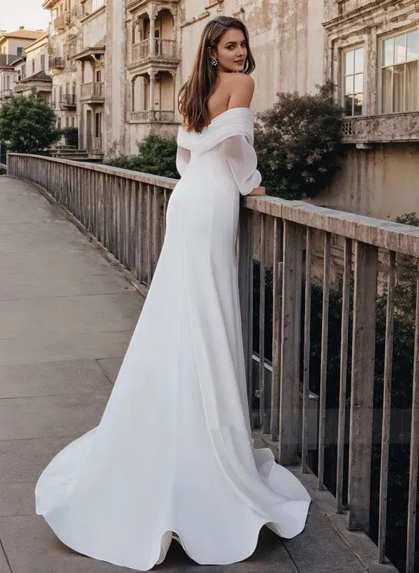 Mermaid Sweetheart Neck Cold-Shoulder Zipper Back Sweep Train Wedding Dresses