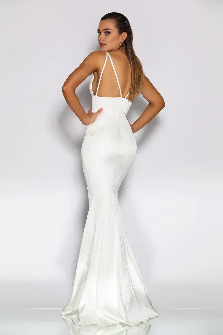 Beautiful Timeless Special Occasion Sophisticated Elegant White Satin Mermaid Sleeveless Prom Dress
