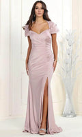 Blush Pink Mermaid Evening Gown with Puff Sleeves Ruched Bodice High Slit Bold Style for Fashion Forward Cocktail Parties Urban