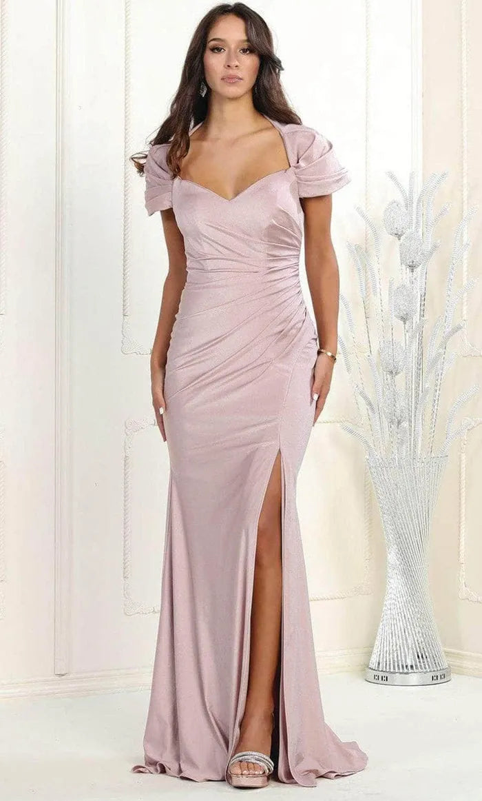 Blush Pink Mermaid Evening Gown with Puff Sleeves Ruched Bodice High Slit Bold Style for Fashion Forward Cocktail Parties Urban