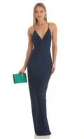 Navy Blue Spaghetti - Strap Prom Dress with Plunging V - Neck Bodycon Design A Stylish Choice for Memorable