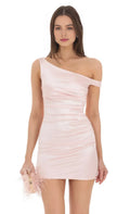 Blush Pink One - Shoulder Blush Ruched Mini Dress for Homecoming Showcasing Luxe Fabric's Smooth Texture and Elegant Drape