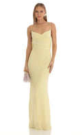 Yellow Pale Prom Dress with Draped Neckline Ruched Detailing Mermaid Skirt A Must - Have for Sophisticated Proms