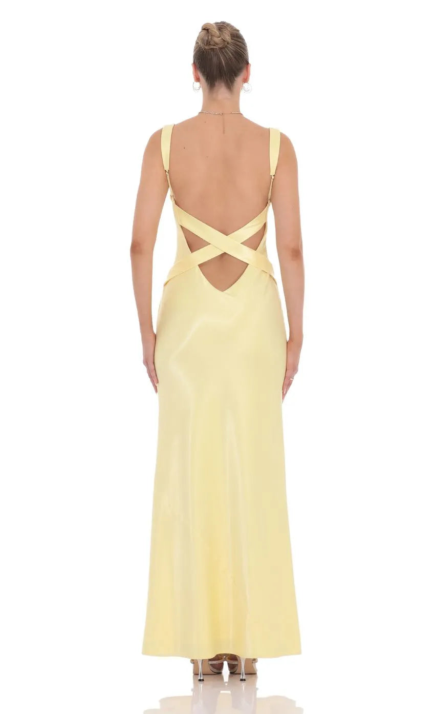 Yellow Pale Prom Dress with V - Neckline and Square Shoulder Straps A Must - Have for Stylish Proms