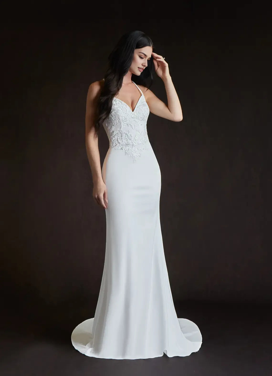 Mermaid Wedding Dress Spaghetti Straps Plunging V - Neck Bodice Train Ideal for Fashion