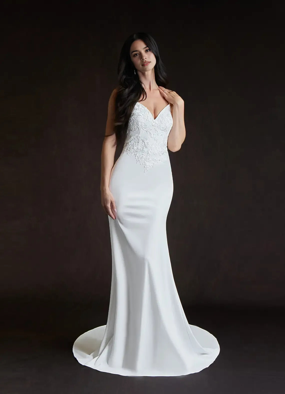 Mermaid Wedding Dress Spaghetti Straps Plunging V - Neck Bodice Train Ideal for Fashion