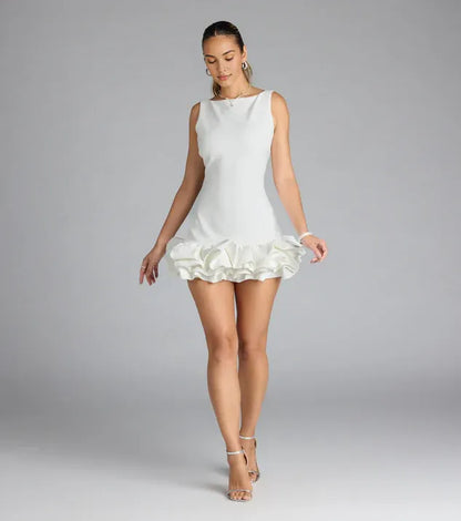 Sophisticated Graceful Stylish Elegant White Sheath Scoop Neck Sleeveless Mini Homecoming Dress