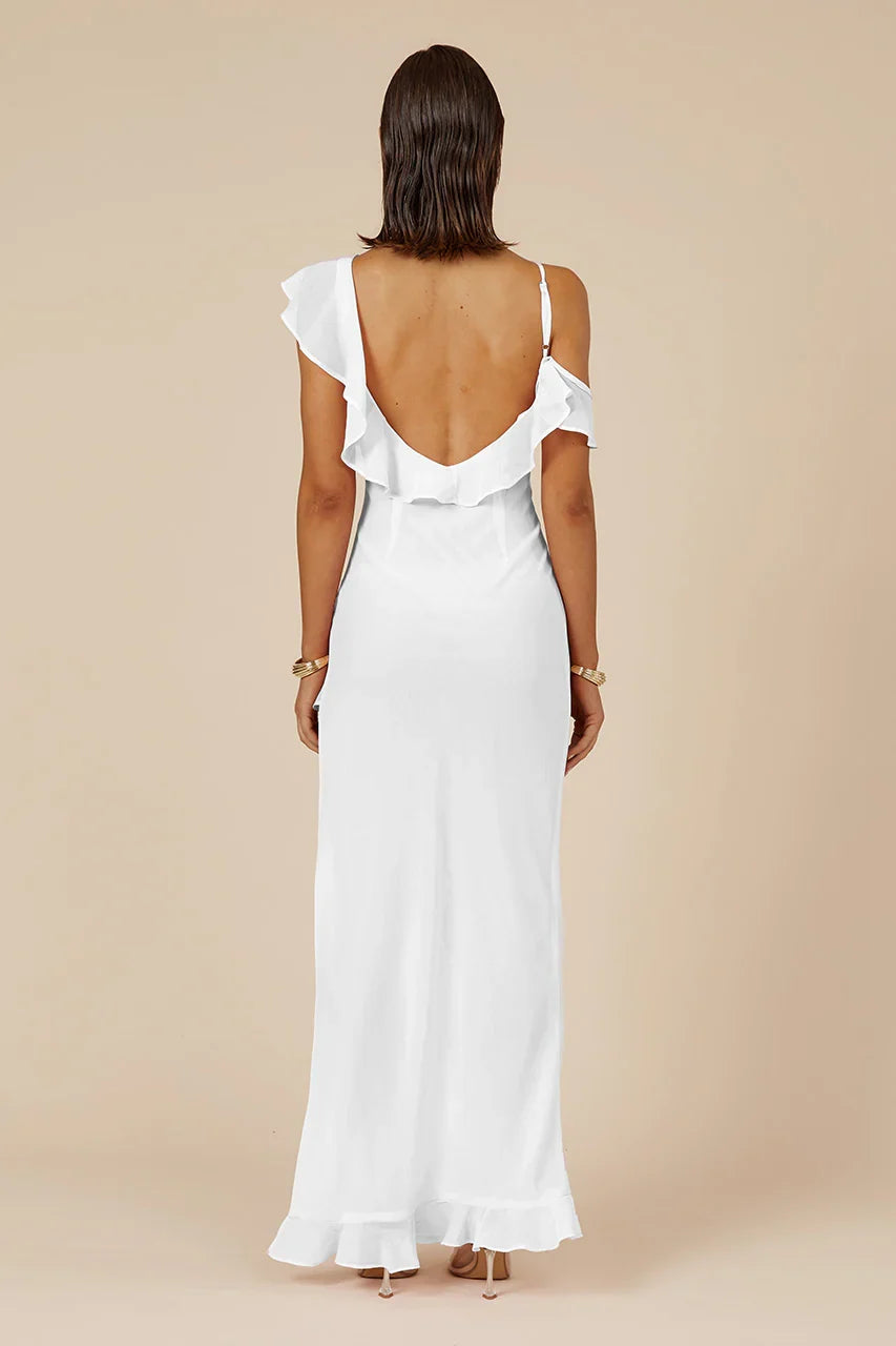 Graceful Stylish Refined Beautiful Elegant White Satin Sheath Sleeveless Floor-Length Prom Dress