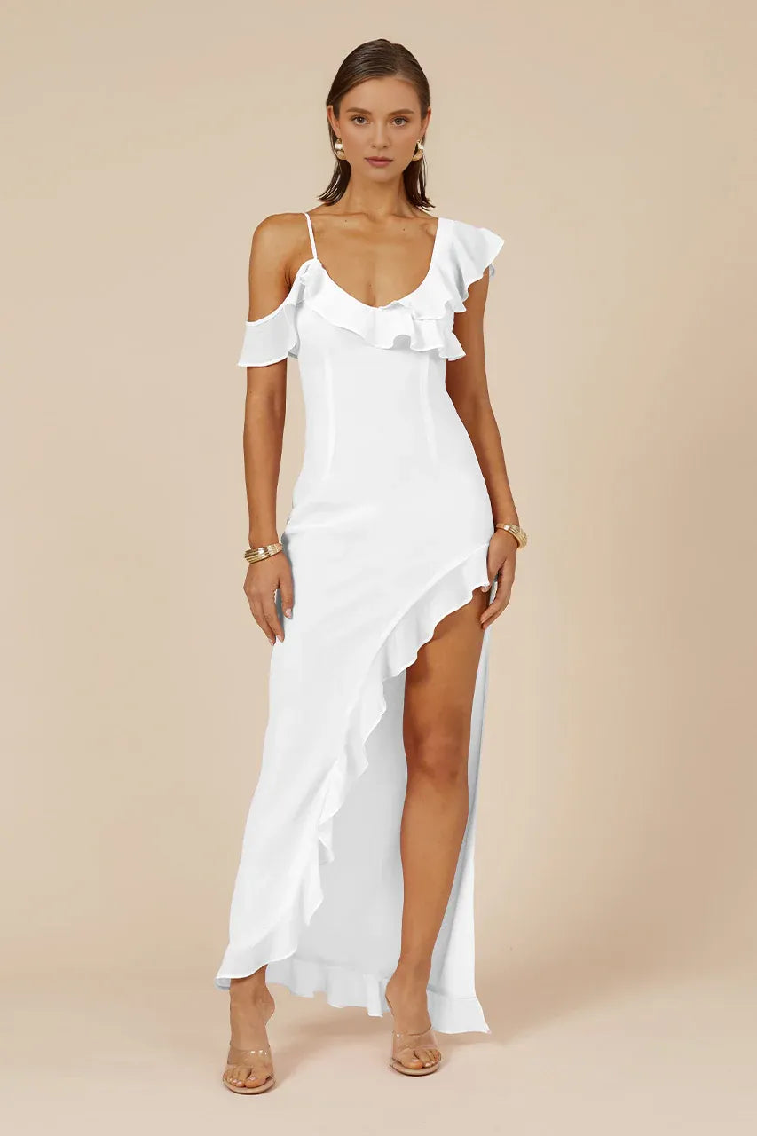 Graceful Stylish Refined Beautiful Elegant White Satin Sheath Sleeveless Floor-Length Prom Dress