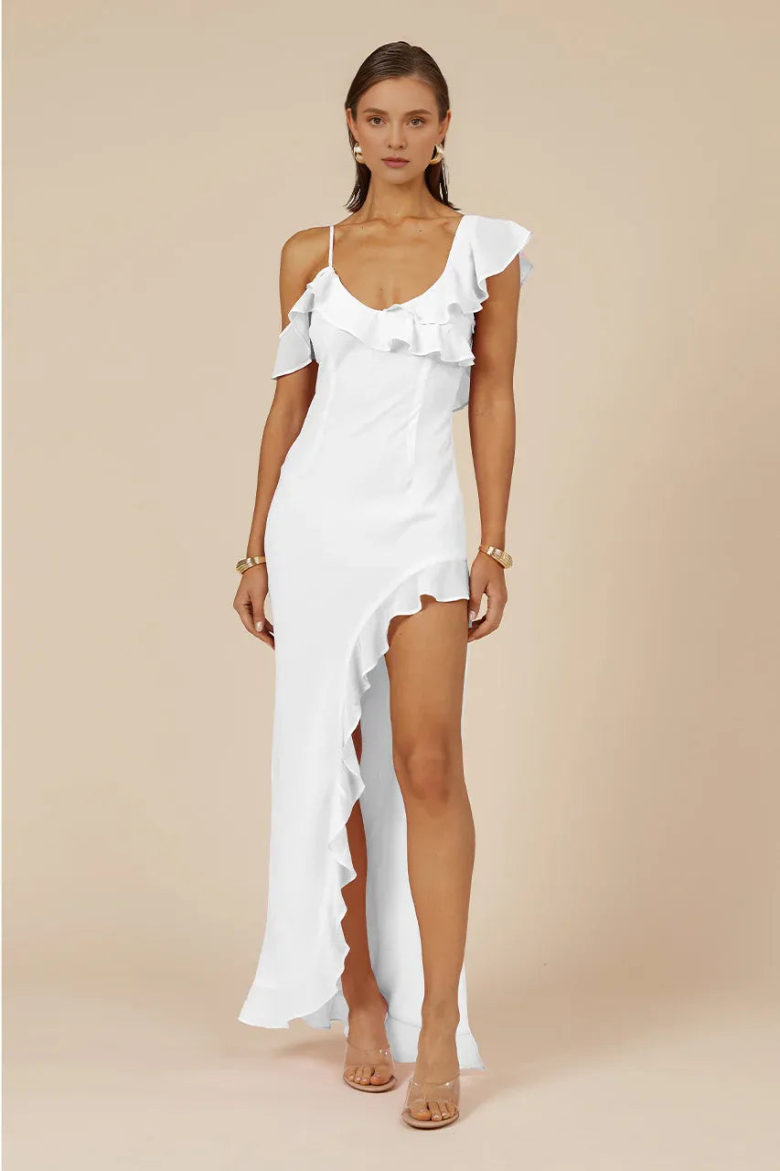 Graceful Stylish Refined Beautiful Elegant White Satin Sheath Sleeveless Floor-Length Prom Dress